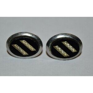 Vintage Oval Black Reflective Classic Men's Cuff Links Rare Art Deco
